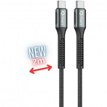 Cable Qcharx Prague Tipo C a Tipo C 3A 60W (2 m) Negro de Tela Suave con Aleación de Aluminio