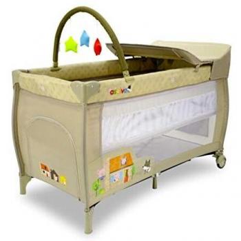ASALVO Cuna de viaje 120x60 Mix Plus para bebe de 0 a 15kg /3 EN 1. Cuna, Parque y Cambiador/Plegable en 30 segundos con Altura ajustable/Beige Pigs