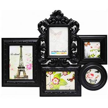 Acan - Marco para fotos de pared múltiple de 5 fotos varios tamaños, negro, decoración del hogar, multimarco portafotos de PVC