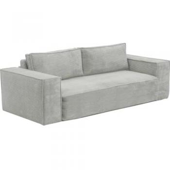 Sofá cama de 3 plazas tipo italiano de terciopelo de canalé gris AMELIA - Cama de 140 cm - Colchón de 14 cm con memoria de forma