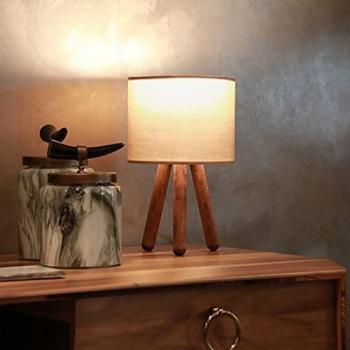 Lámpara de Mesa Trípode Preston 1xE27 20W Madera/Tela Color Arena/Efecto Madera 15 x Ø 18 cm