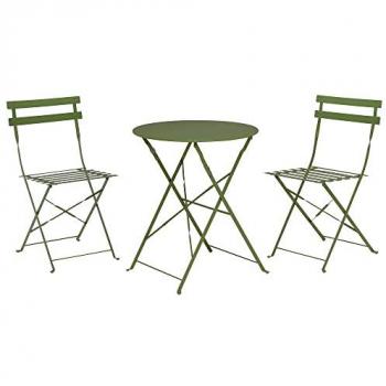 Conjunto de mesa y 2 sillas plegables de metal verde Ø60cm