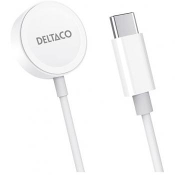 Cargador USB-C para Apple Watch 1m Deltaco con cable fijo blanco