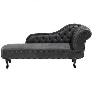Chaise Longue Vintage Derecha en Piel Sintética Gris con Botones