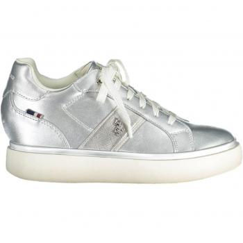 U.S. Polo Assn. Silver Lace-Up Sports Sneakers for Women with Logo Detail - Size 8 US (EU38)