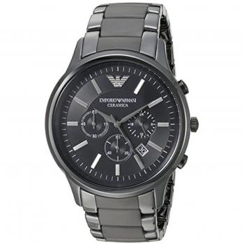 Reloj de pulsera para hombre Emporio Armani AR1451 con caja de acero inoxidable, correa de piel negra, esfera plateada, indicador de fecha y resistencia al agua hasta 50 metros