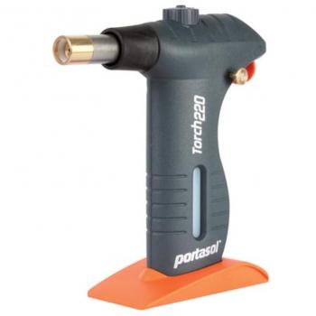 Quemador a gas profesional Portasol con encendido piezoeléctrico, regulador de llama ajustable, diseño ergonómico y base estable para uso en exteriores e interiores