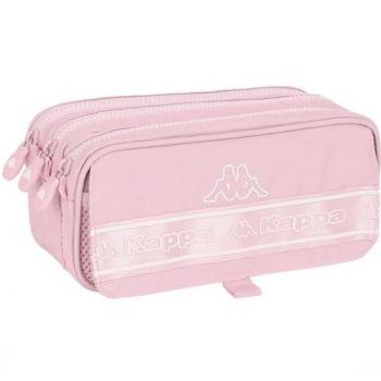 Estuche Escolar Triple Compartimento Kappa Basics Rosa - Safta 21.5x10x8 cm con Asa Lateral y Adaptabilidad a Carro Portamochilas