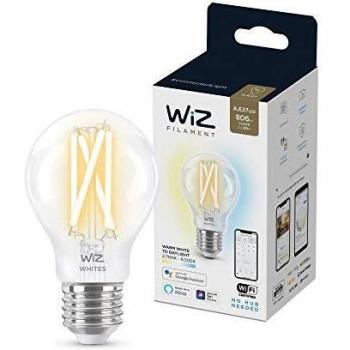 WiZ Bombilla Inteligente LED Filamento Transparente A60 E27 WiFi 6.7W Equivalente a 60W Blanco Cálido a Frío