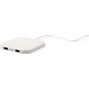 Cargador Inalámbrico Qi con Puertos USB y Cuerpo de Caña de Trigo ABS Natural