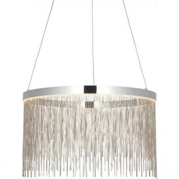 Lámpara colgante Zelma 1 bombilla con placa de acero cromado, efecto plata, control remoto, regulable, cadena de plata fina, efecto de cascada, cromo pulido y cambio de temperatura Kelvin