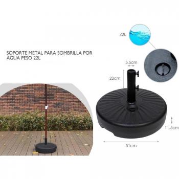 Soporte Metal Para Sombrilla Con Capacidad de 22 Litros y Base Llenable de Agua