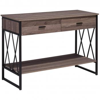 Mesa Auxiliar de Madera Taupe con Estructura de Metal Negro y 2 Cajones - Estante Industrial Ayden