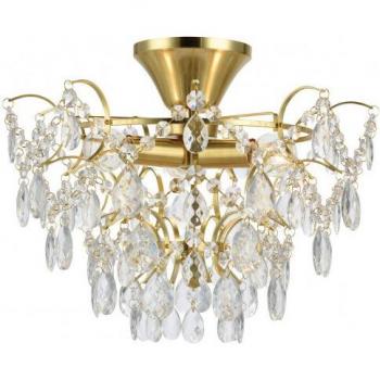 Plafón de diseño Sofiero Metal Latón 3 bombillas 30cm, Aplique 3 Luces Latón Cepillado, Cristal