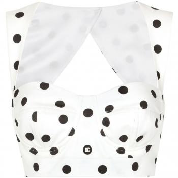 Dolce & Gabbana Women's Dots Print Cotton Top, White, Size 44, F7AA7TFSFNMHWZRN