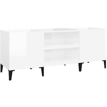Mueble para Tocadiscos y Almacenaje de Discos de Vinilo, Madera Contrachapada, Blanco Brillo, 121x38x48 cm