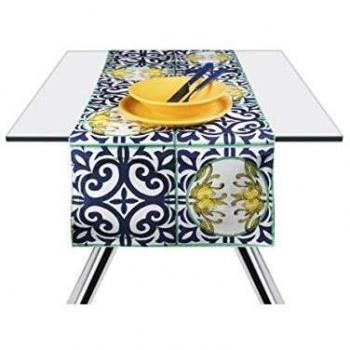 Excelsa Amalfi Camino de Mesa, 100% algodón, Amarillo y Azul, 45 x 140 cm