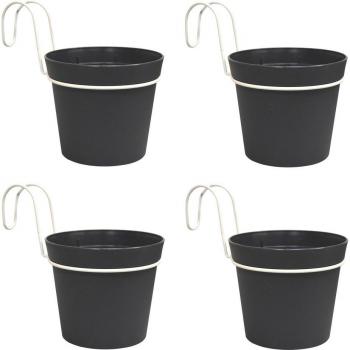 4 Macetas cilíndricas en polipropileno con ganchos Ø 14 cm
