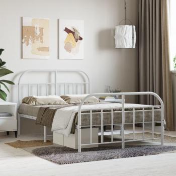 Cama de metal blanco con cabecero y pediera 120x190 cm