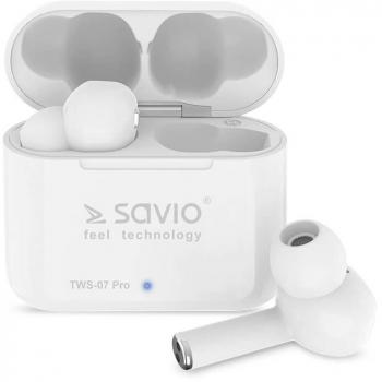 Auriculares In Ear Bluetooth 5.0 Savio TWS-07 PRO con Power Bank Blanco