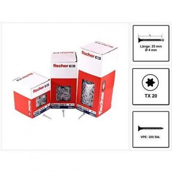Tornillo para madera Fischer Power-Fast II 4.0x25 mm TX Galvanizado - Caja de 200 unidades