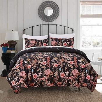 ENCOFT 3pcs Juego de Funda de Edredón Double 200x200cm + 2 Fundas de Almohada 50x75cm en 100% Poliéster Estampada Flores Multicolor Ropa de Cama Suave Reversible