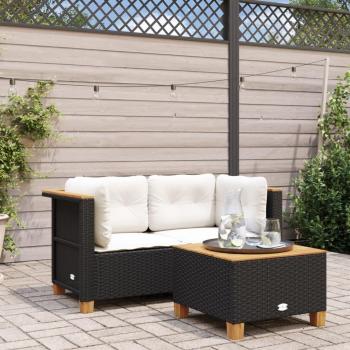 Sofá de jardín angular con almohadas 2 piezas Polyrattan negro