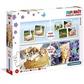 Clementoni - Puzzles infantiles 30 piezas ,SuperKit con memo, dominó, animales