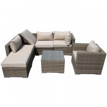 Rattan Modular Outdoor Garden Sofa - 6 Seater Nature, 7 Seater Mix Brown