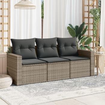 3-Piece Grey Poly Rattan Garden Sofa Set with Cushions