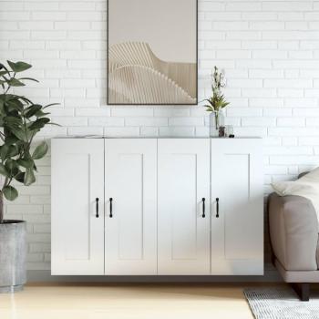 Gabinetes de pared de madera de ingeniería pulidos en blanco brillante, set de 2 unidades