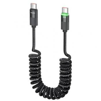 Toocki 100W Telescopic USB-C to USB-C Fast Charging Cable for Car with LED Display, Compatible with iPhone 15, Samsung S23, and Huawei