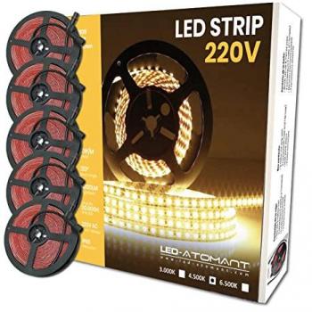 Rollo de 5 metros de Tira de Luz LED Directa a 220v, Impermeable IP65, Corte cada 10cm, 12W/m, 120 LED/m - Pack de 5 Unidades - Color Blanco