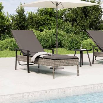 vidaXL Grey Poly Rattan Sun Lounger with Cushion