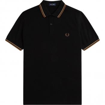 Fred Perry Polo Twin Tipped Negro con Ribetes en Cuello y Puños