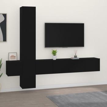 Set de muebles para TV 5 piezas madera contrachapada negro 80 x 30 x 30 cm, Mueble de Salon, Mueble TV, Mueble Televisor, Mesa de TV