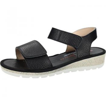 Sandalias DOCTOR CUTILLAS de piel para mujer en color negro, con velcro y cuña baja, hechas en España