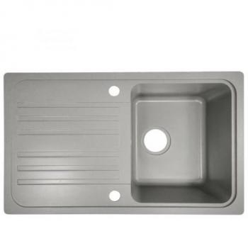 Fregadero de cocina de granito Aquamarin Nova con 1 seno y escurridor reversible, set de desagüe incluido, medidas 76x46 cm, opción de instalación integrada o empotrada, disponible en una amplia gama de colores