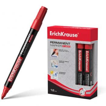 Marcador Permanente ErichKrause P-200 Punta Redonda Rojo 12 Piezas Resistente al Agua y Rayos UV