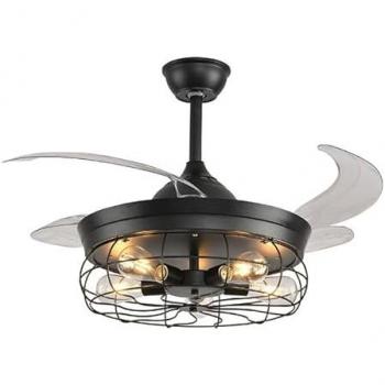 Ventilador de Techo Retráctil Negro con Luz LED 5 Bombillas E27 2700K