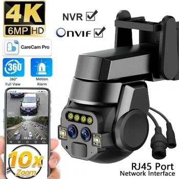Cámara Doble Lente 6MP HD Zoom 10X PTZ Exterior WIFI IA Detección Móvil Seguimiento Inteligente Luz de Color Visión Nocturna