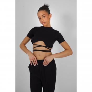 Underbust Detail Strappy Crop Top Black