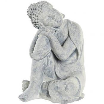 Figura Decorativa de Resina Buda Oriental en Color Gris Claro - 18 x 14 x 23 cm