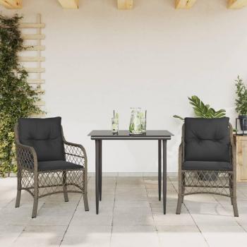 3-Piece Grey Poly Rattan Bistro Set with Cushions