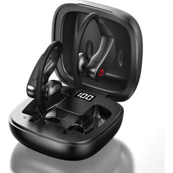 Auriculares TWS Bluetooth Deportivos Inalámbricos con Micrófono, Gancho para la Oreja, Pantalla LED y Estéreo HiFi Impermeables