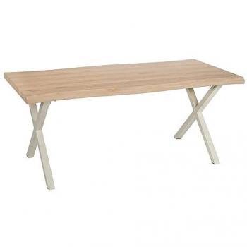 Mesa de Comedor Rectangular Natural con Patas Metálicas en Forma de Aspa, 180 x 90 x 75 cm, Color Crema