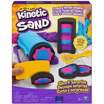 Kinetic Sand Slice N' Surprise Playset - 383g Black, Pink, and Blue Magic Sand with 7 Tools - Craft Kit for Kids - 6063482