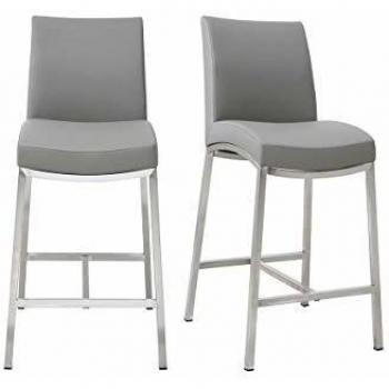 Taburete de bar Miliboo de aluminio cepillado PU gris claro 66cm, lote de dos, modelo OLLY