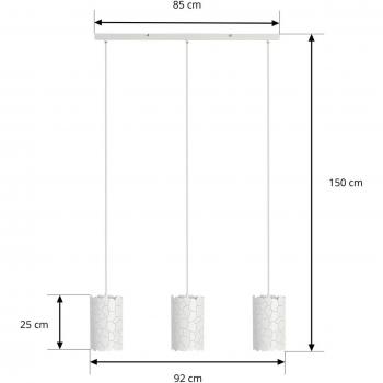 Lámpara colgante Aralena de metal blanca, 3 luces, longitud 92 cm