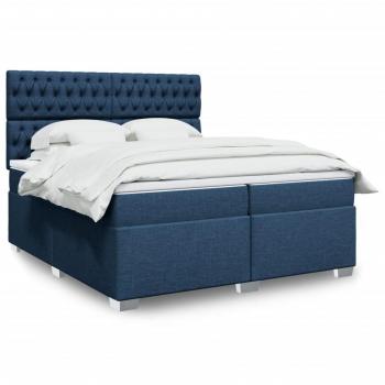 Cama box spring de muelles con colchón azul 200x200 cm en tela
